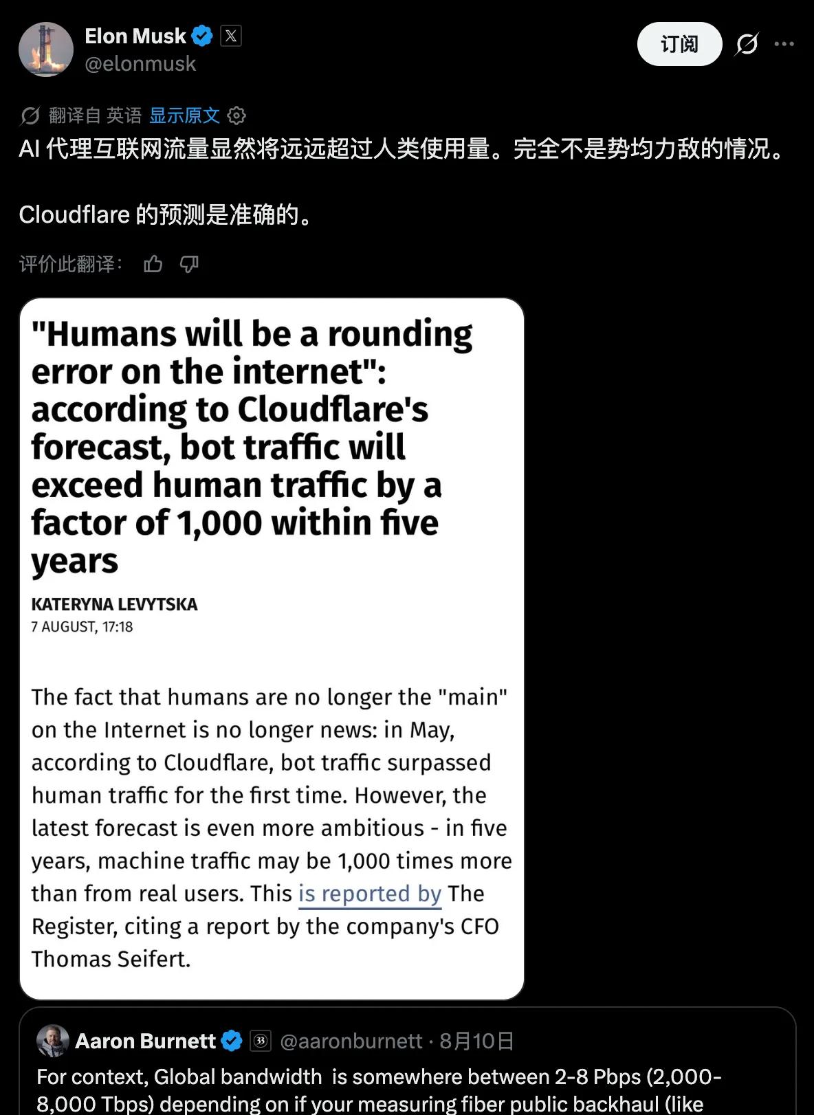 马斯克推文截图