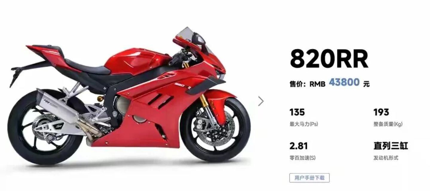 张雪820RR对比进口车型