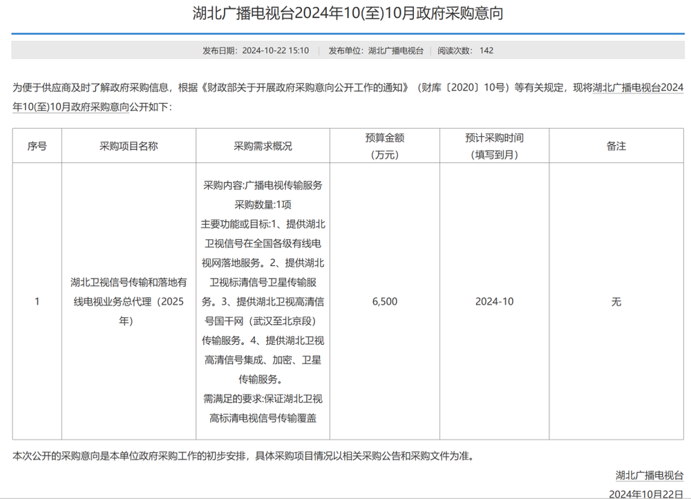 湖北卫视落地中标