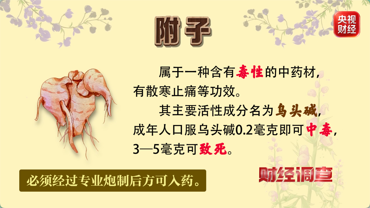 生附子毒性警示