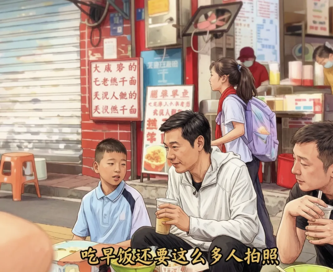 雷军蹲在路边吃热干面